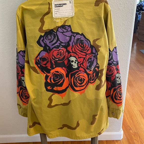 R13 Rose Print Cotton Military Jacket - Picture 4 of 5